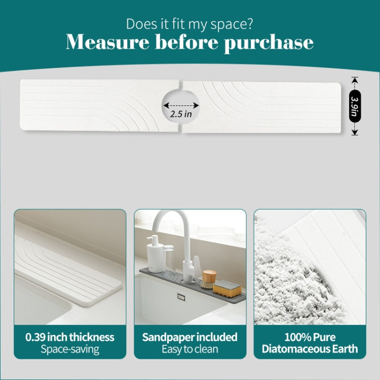 Faucet Sink Drying Mat Diatomaceous Earth Stone Splashproof Absorbent Sink Drainage Mat, Color: K05 White(60x10cm) by bashfashion