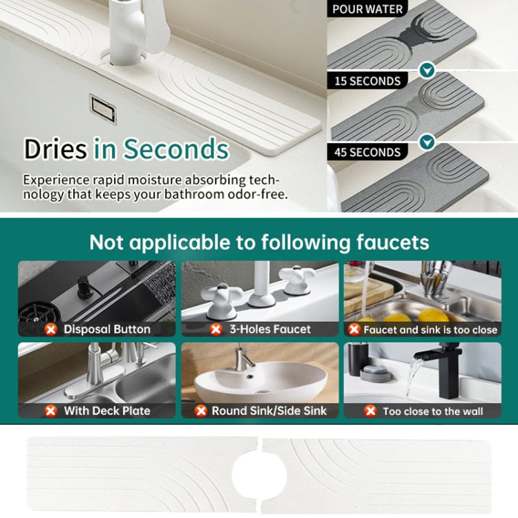 Faucet Sink Drying Mat Diatomaceous Earth Stone Splashproof Absorbent Sink Drainage Mat, Color: K01 White(40x10cm) by bashfashion