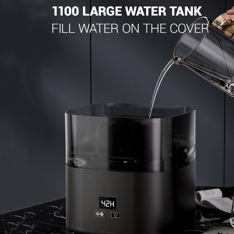 JSQ-58 1.1L large Capacity Digital Display Flame Atomization Humidifier, Color: Matt Black(US Plug) by bashfashion