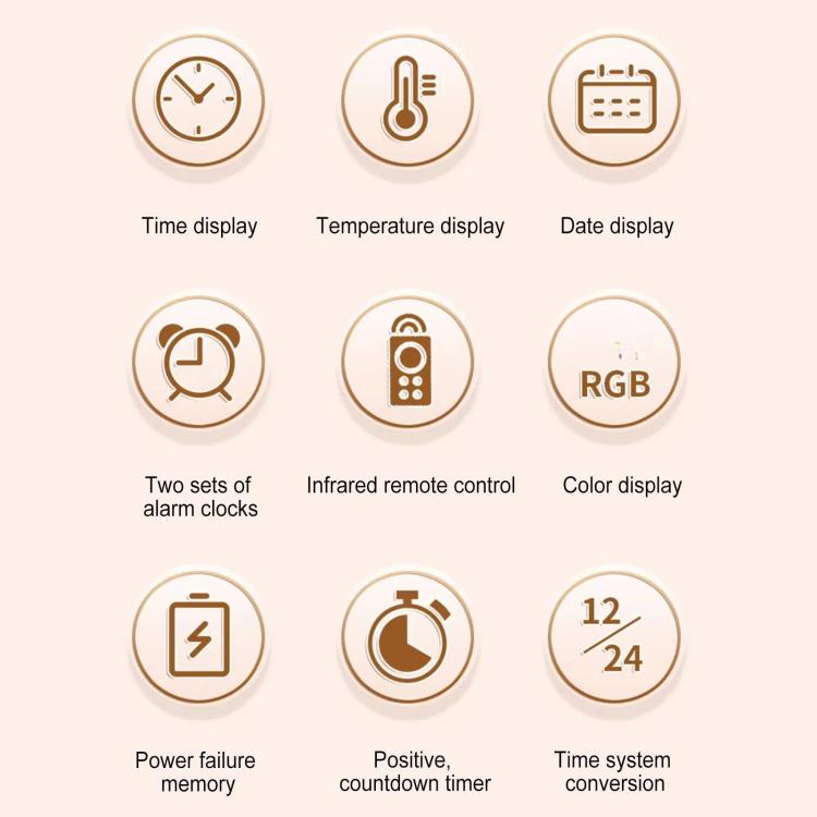 11.6-Inch RGB Wall Clock With Remote Control Multi-Functional Alarm Clock Bamboo+Cloth by bashfashion