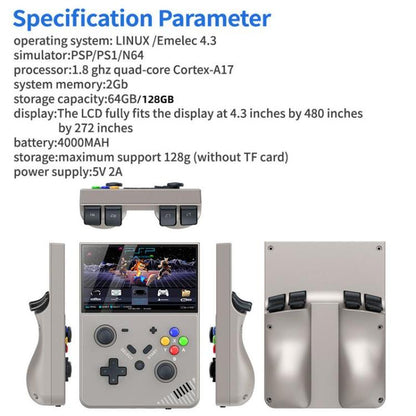 R43 Pro Handheld Game Console 4K HD 4.3-Inch Screen Home Portable Video Game Player, Spec: Gray 64G by bashfashion