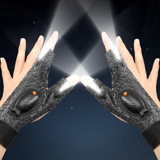 Night Riding Lighting Car Repair Fish Rechargeable LED Light Gloves, Style: Black-Right Hand by bashfashion