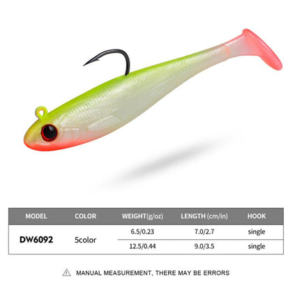 PROBEROS DW6092N12A 5pcs / Set T-Tail Lua False Bait Single Hook Full Swimming Submerged Imitation Soft Lure by PROBEROS