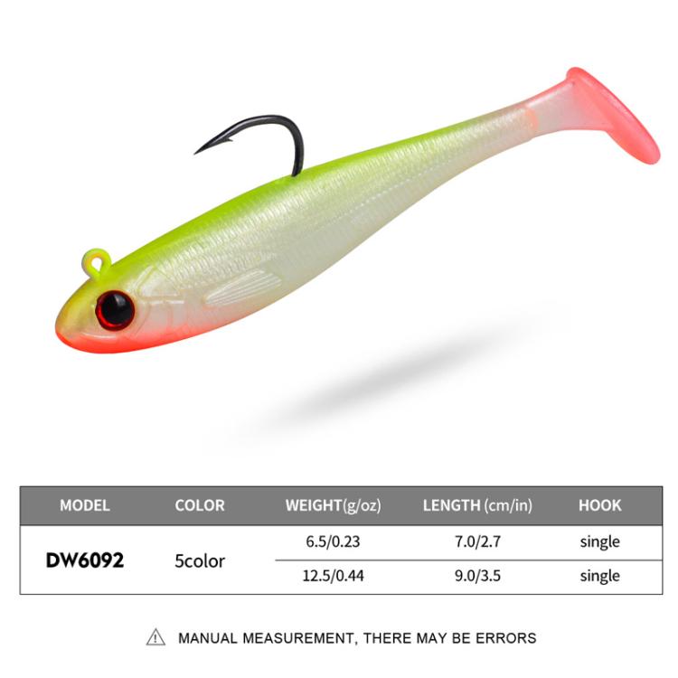 PROBEROS DW6092N6B 5pcs / Set T-Tail Lua False Bait Single Hook Full Swimming Submerged Imitation Soft Lure by PROBEROS