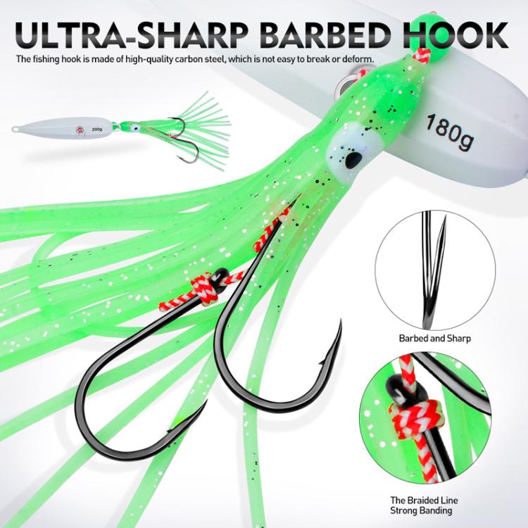 200G PROBEROS LF159 Luminous Bearded Squid Hook Slow Cranking Road Runner Iron Plate Bionic False Bait(A) by PROBEROS