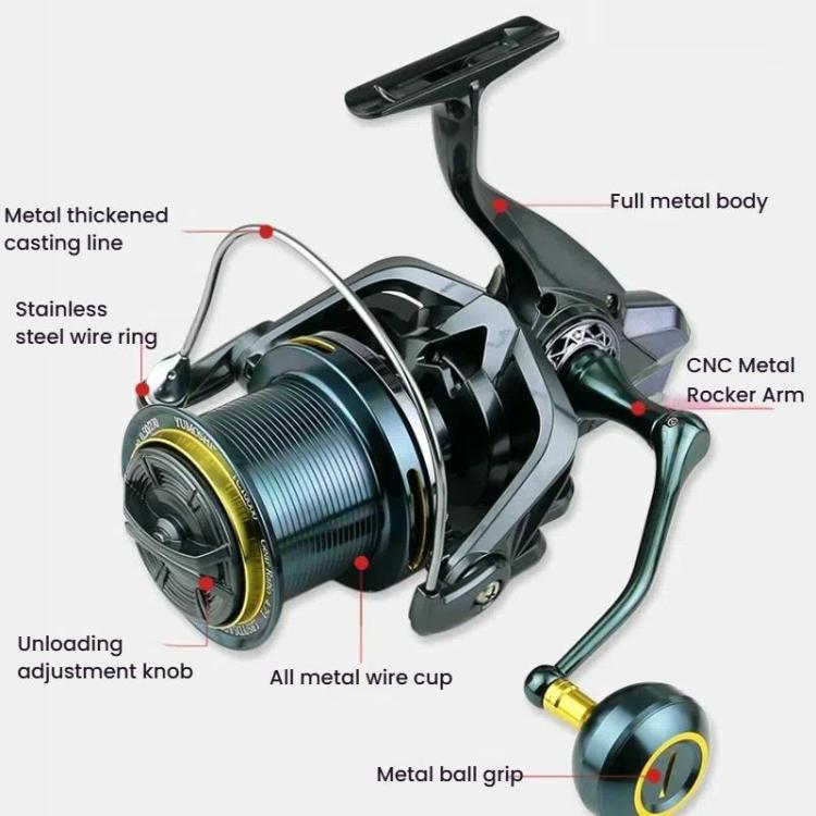 YUMOSHI TC9000 Guide Rod Structure All-Metal Spinning Reel Zero Backlash 4.7:1 Gear Ratio, Screw-In Handle for Surf Casting & Anchoring by YUMOSHI