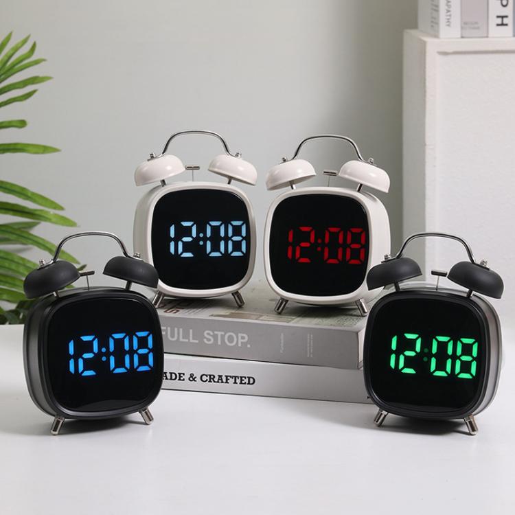 Loud Metal Powerful Ringing Clock LED Multifunction Clock, Color: Black Shell Green Light by bashfashion