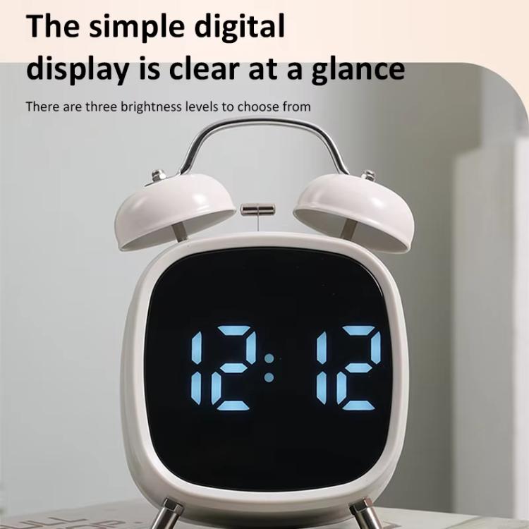 Loud Metal Powerful Ringing Clock LED Multifunction Clock, Color: Black Shell White Light by bashfashion