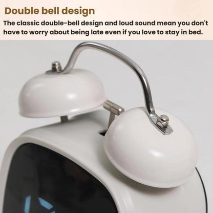 Loud Metal Powerful Ringing Clock LED Multifunction Clock, Color: Black Shell White Light by bashfashion